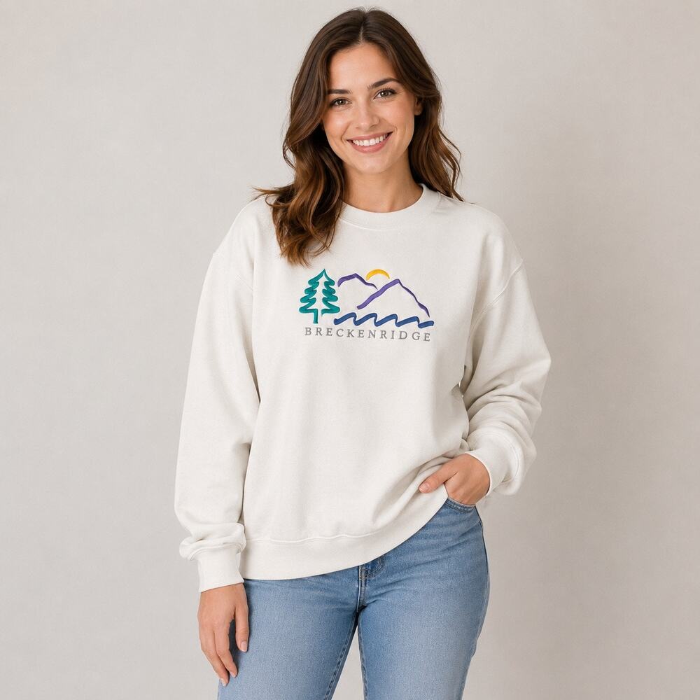 Vintage Unisex Breckenridge Colorado Sweatshirt Pullover Embroidered White Med